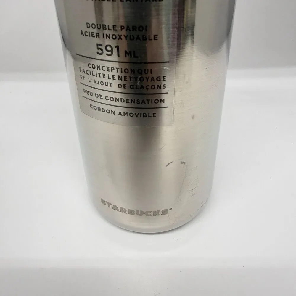 Starbucks Silver Water Bottle Carabiner Hook 20oz 3 Piece Steel Tumbler NEW